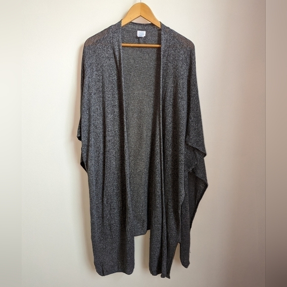 Sigrid OLSEN Grey Lagenlook Minimalist Open Front Long Lined Cardigan One Size - Picture 2 of 6